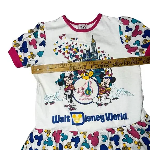 Vintage Walt Disney World Magic Kingdom Mickey ears ruffled tiered AOP girls
